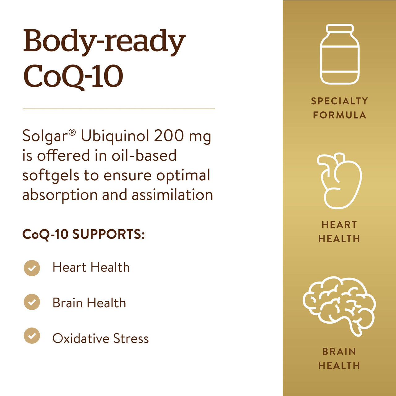 Solgar Ubiquinol 100 mg, 50 Softgels - Advanced Antioxidant Support - Reduced Coenzyme Q10 (CoQ-10) - Gluten Free, Dairy Free - 50 Servings