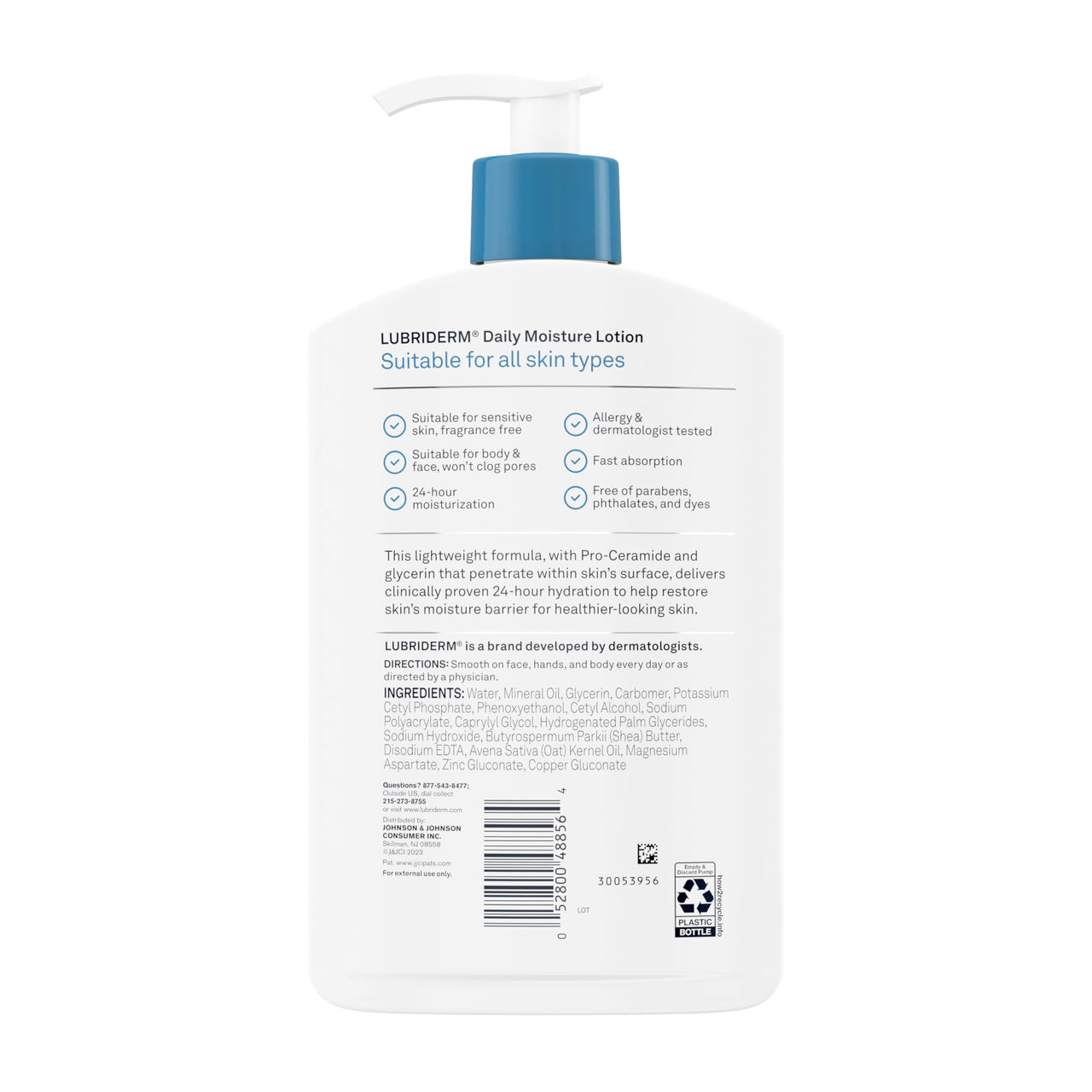 Lubriderm Fragrance Free Daily Moisture Lotion + Pro-Ceramide, Shea Butter & Glycerin, Face, Hand & Body Lotion for Sensitive Skin, Hydrating Lotion for Healthier-Looking Skin, 16 fl. oz