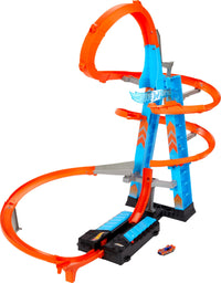 Thumbnail for Hot Wheels Sky Crash Tower Track Set, 2.5+ ft / 83 cm High with Motorized Booster, Orange Track & 1 Hot Wheels Vehicle, Race Multiple Cars, Gift for Kids 5 to 10 Years Old & Up