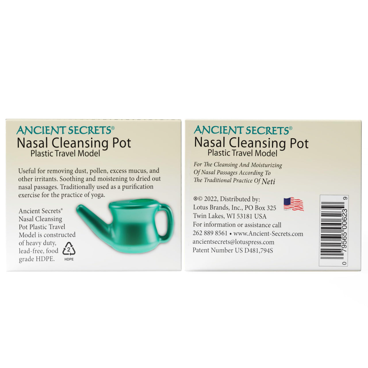 Ancient Secrets Neti Pot Sinus Rinse - Nasal Cleansing Pot, Plastic Travel Model, Nasal Irrigation, BPA-Free Neti Potâ€¯+ 6 Pre-Measured Packs of Nasal Cleansing Salt