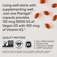 Thumbnail for Sports Research Vitamin D3 with K2 Softgels - Plant Based K2 & Vegan D3 5000iu with Coconut MCT Oil - Vegan Certified, Soy & Gluten Free - 120 Count