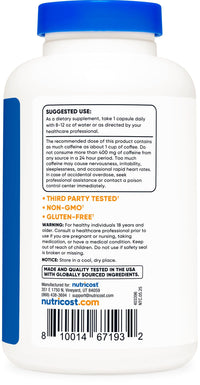 Thumbnail for Nutricost Caffeine with L-Theanine, 100mg of Each, 240 Capsules, 240 Servings - Non-GMO and Gluten Free
