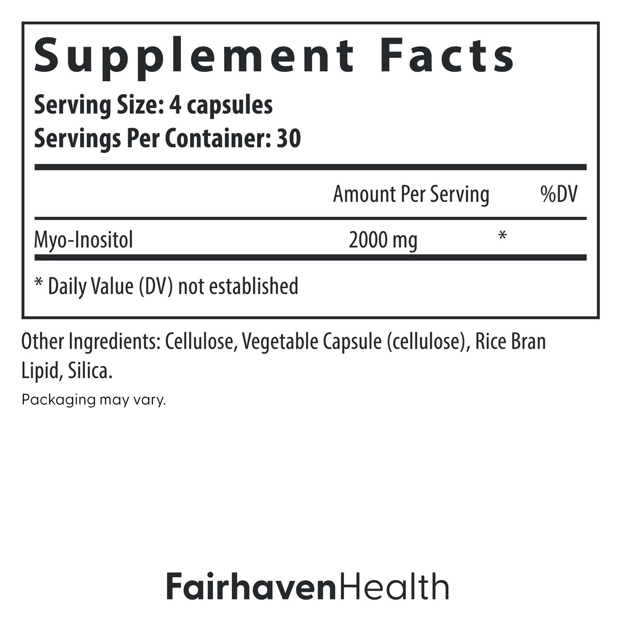 Fairhaven Health Myo-Inositol Supplement for Women and Men | Vitamin B8 2000mg | Vegan Inositol Powder Capsules | Gluten, Dairy and Soy Free | 120 Inositol Capsules