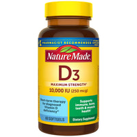 Thumbnail for Nature Made Vitamin D3 10000 IU (250 mcg) Maximum Strength, Vitamin D Supplement for Bone and Immune Health Support, 60 Softgels, 60 Day Supply