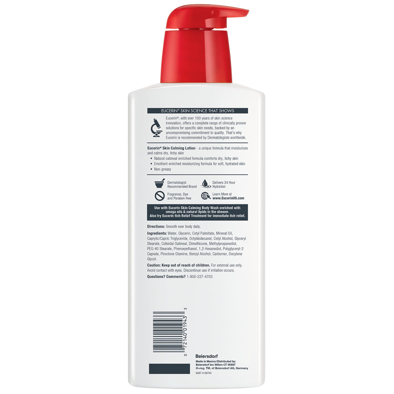 Eucerin Skin Calming Body Lotion, Natural Oatmeal Enriched Body Lotion for Dry, Itchy Skin, 16.9 fl. oz. Bottle