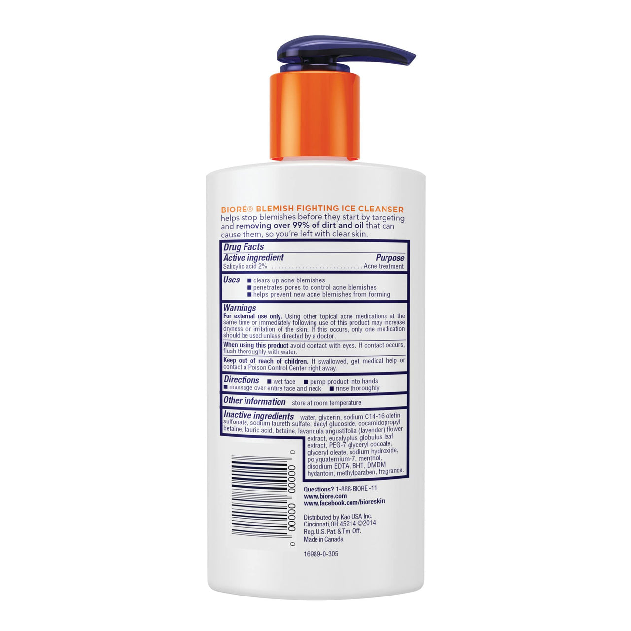 Biore Blemish Fighting Ice Cleanser Face Wash with Salicylic Acid, Clears and Helps Prevent Acne Breakouts, Cools & Refreshes Skin, Oil Free, 6.77 Oz