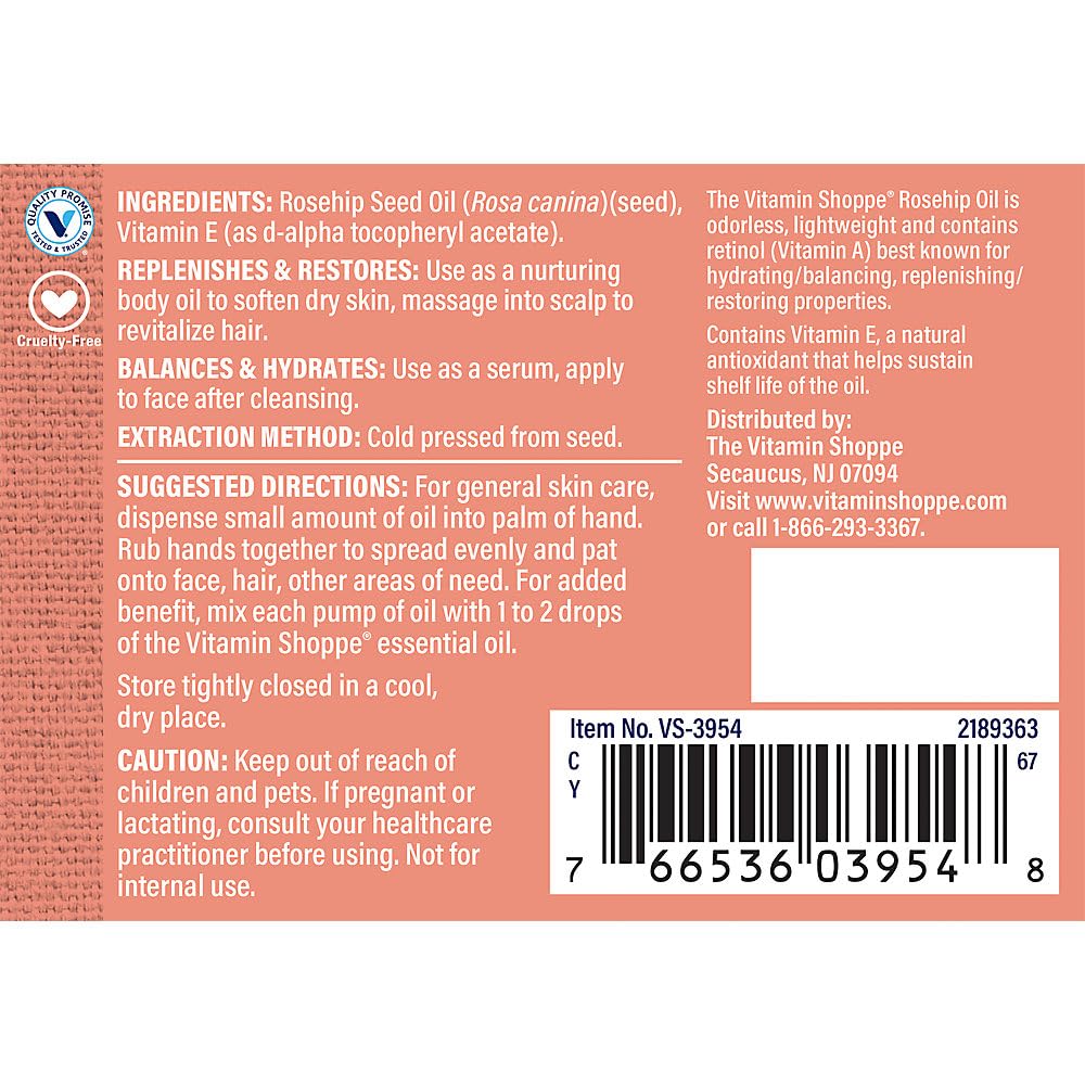 The Vitamin Shoppe Rosehip Skin Care Oil - Natural, Replenishes, & Restores (1.7 fl. oz.)