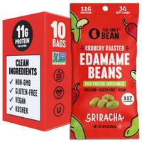 Thumbnail for The Only Bean Crunchy Roasted Edamame Snacks Pack (Sriracha), Protein Keto Food, Gluten Free, Asian Japanese Snacks, Hot Spicy Snack, 0.9oz 10 Pack
