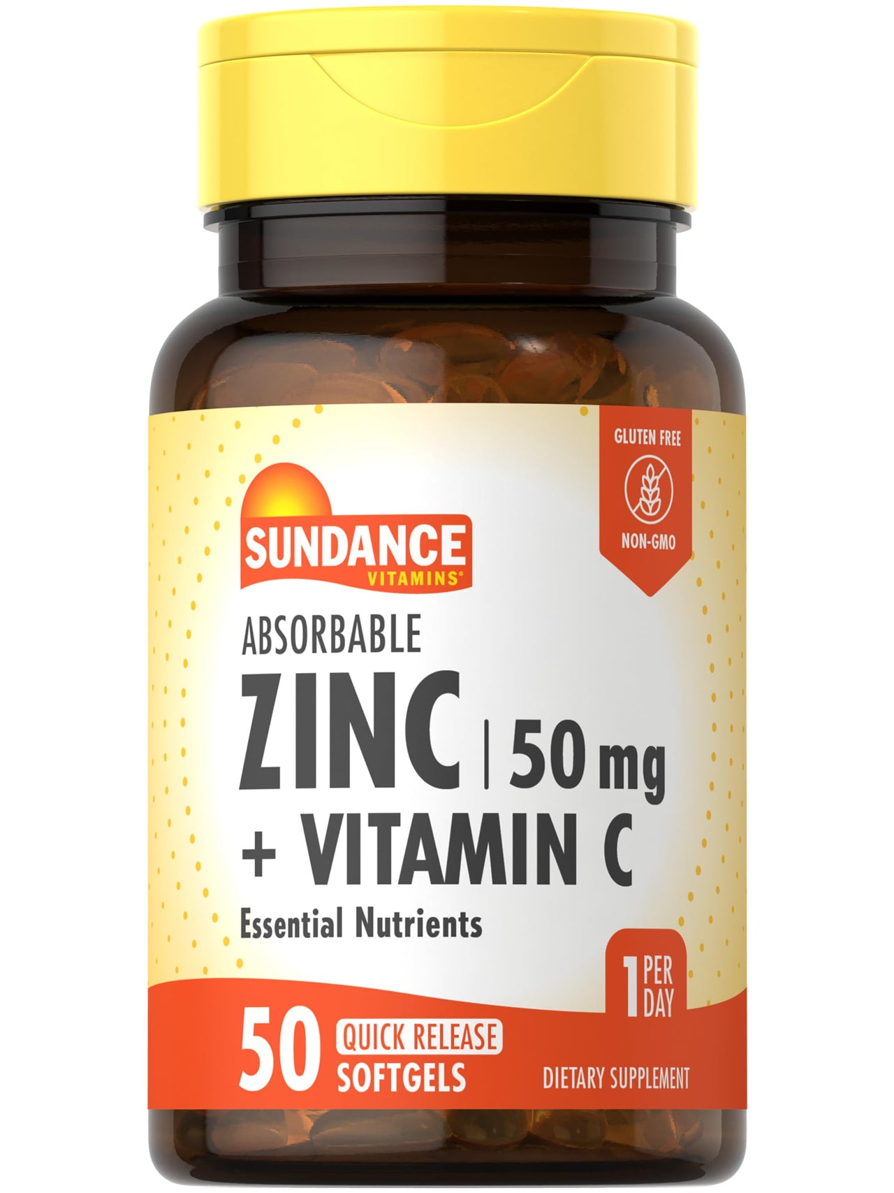 Sundance Absorbable Zinc with Vitamin C | 50mg | 50 Softgels | Essential Nutrients | Non-GMO and Gluten Free Supplement