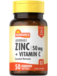 Thumbnail for Sundance Absorbable Zinc with Vitamin C | 50mg | 50 Softgels | Essential Nutrients | Non-GMO and Gluten Free Supplement