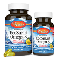 Thumbnail for Carlson - EcoSmart Omega-3, 1000 mg Omega-3s Sustainable Source, Heart Health, Brain Function & Vision Support, Lemon, 90+30 soft gels