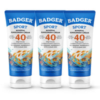 Thumbnail for Badger Reef Safe Sunscreen, Unscented SPF 40 Sport Mineral Sunscreen, 98% Organic, Water Resistant Zinc, Approved for Hawaii & Mexico Reefs, 2.9 fl oz, 3-Pack