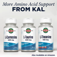 Thumbnail for KAL L Taurine 500mg, Amino Acids Supplement, Nervous System Health, Heart Health and Detox Support, Pre Workout Supplement, Rapid Disintegration ActivTabs, 60-Day Guarantee, 60 Servings, 60 Tablets