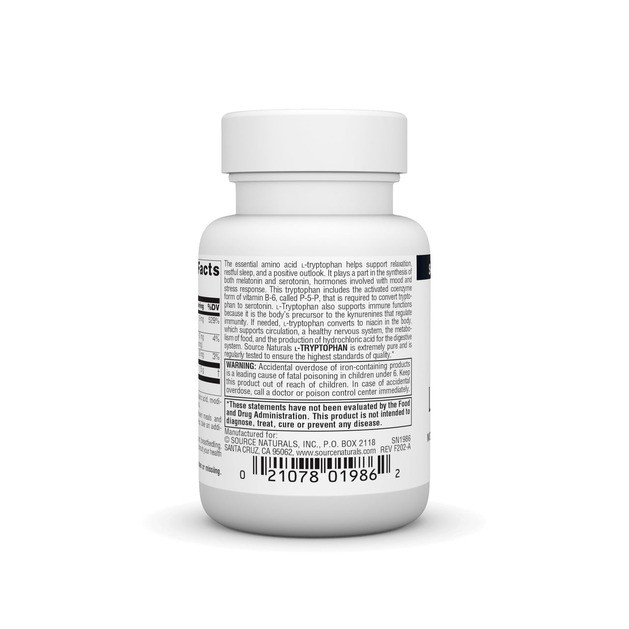 Source Naturals L-Tryptophan with Coenzyme B-6 500 mg - 30 Tablets