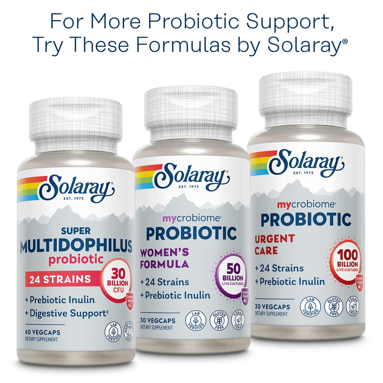 Solaray Multidophilus 12 Strain Probiotic 20 Billion CFU, Probiotics for Digestive Health for Women and Men, Daily Gut Health Support Complex with Prebiotic Inulin, No Dairy - 100 VegCaps
