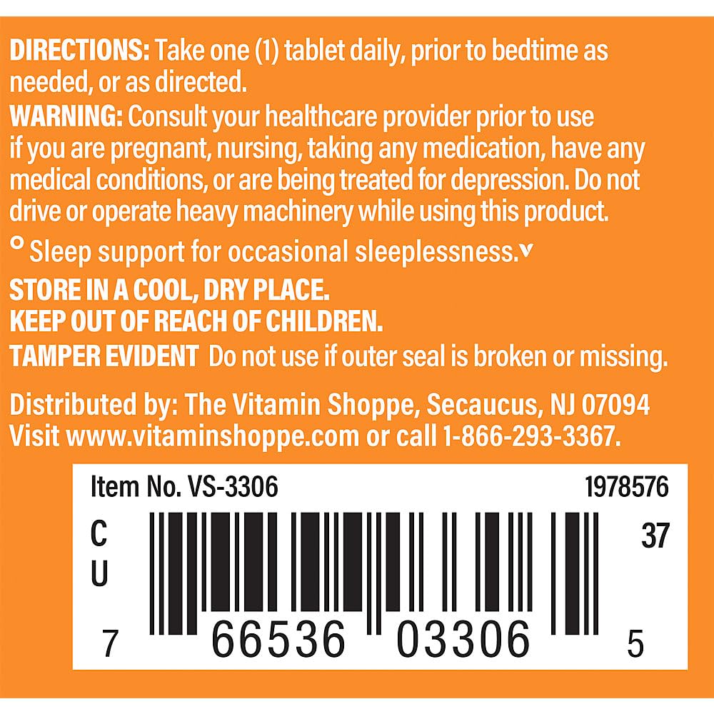 The Vitamin Shoppe Melatonin - Sleep Support, Restful Sleep & Healthy Sleep Cycle, Natural Sleep Aid (60 Tablets)