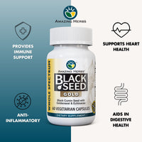 Thumbnail for Amazing Herbs Whole Spectrum Black Seed Gold - Black Cumin Seed with Goldenseal & Echinacea, Gluten-Free & Non-GMO, Immune Support, Promotes Health & Wellness - 60 Count