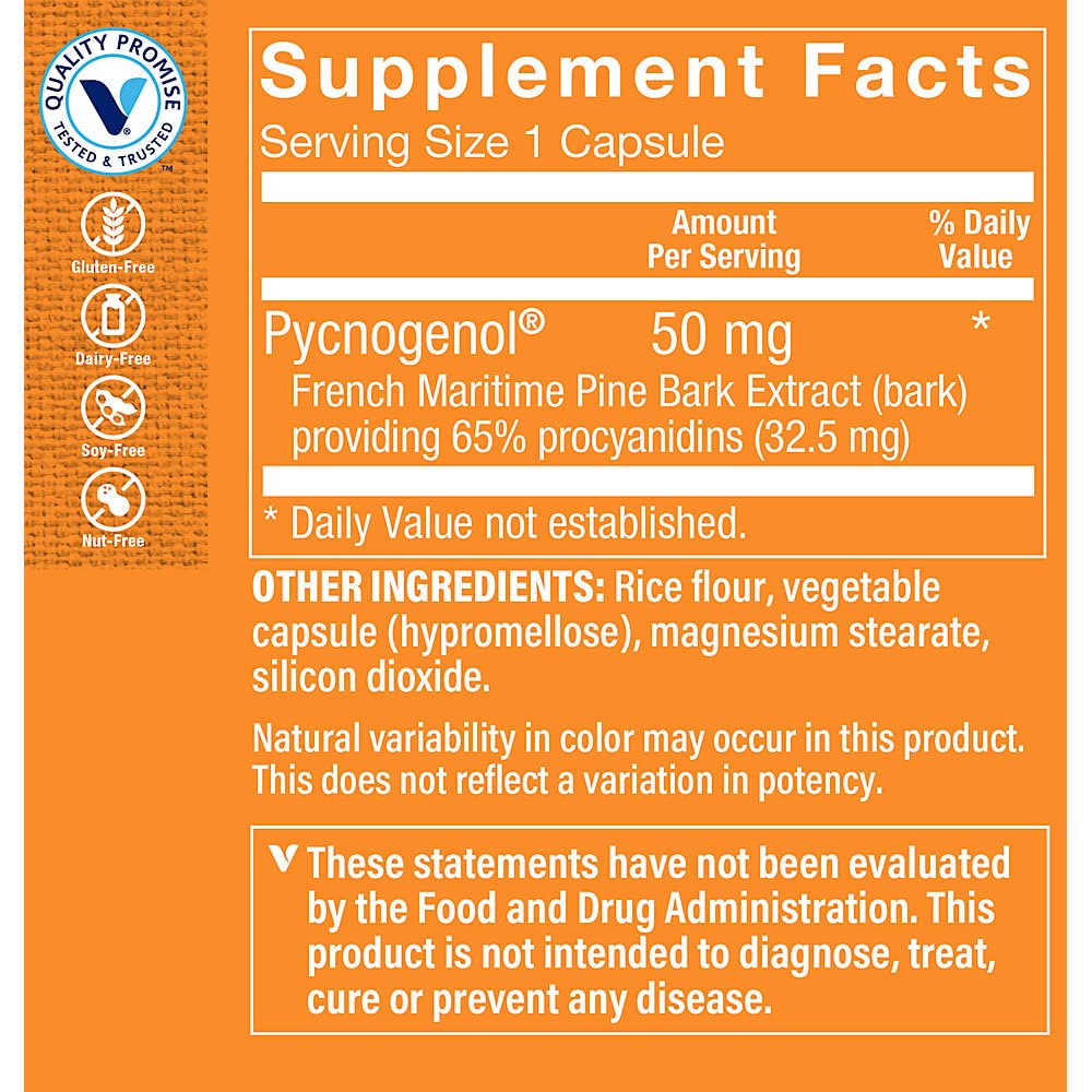 The Vitamin Shoppe Pycnogenol 50mg Antioxidant That Supports Cardiovascular, (90 Capsules)