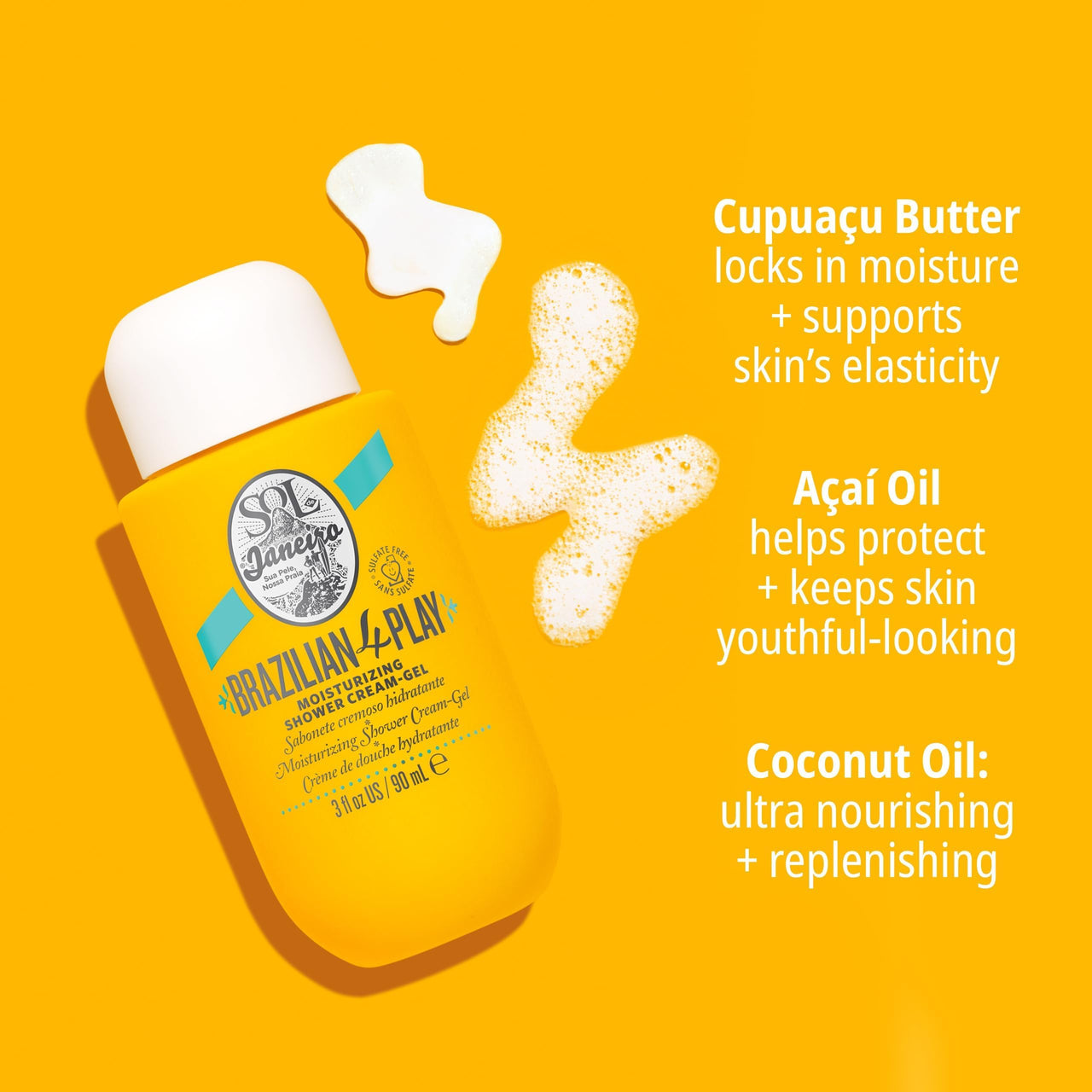 SOL DE JANEIRO Mini Brazilian Play Moisturizing Shower Cream Gel Body Wash + Brazilian Joia Damage Repairing Shampoo and Conditioner Set