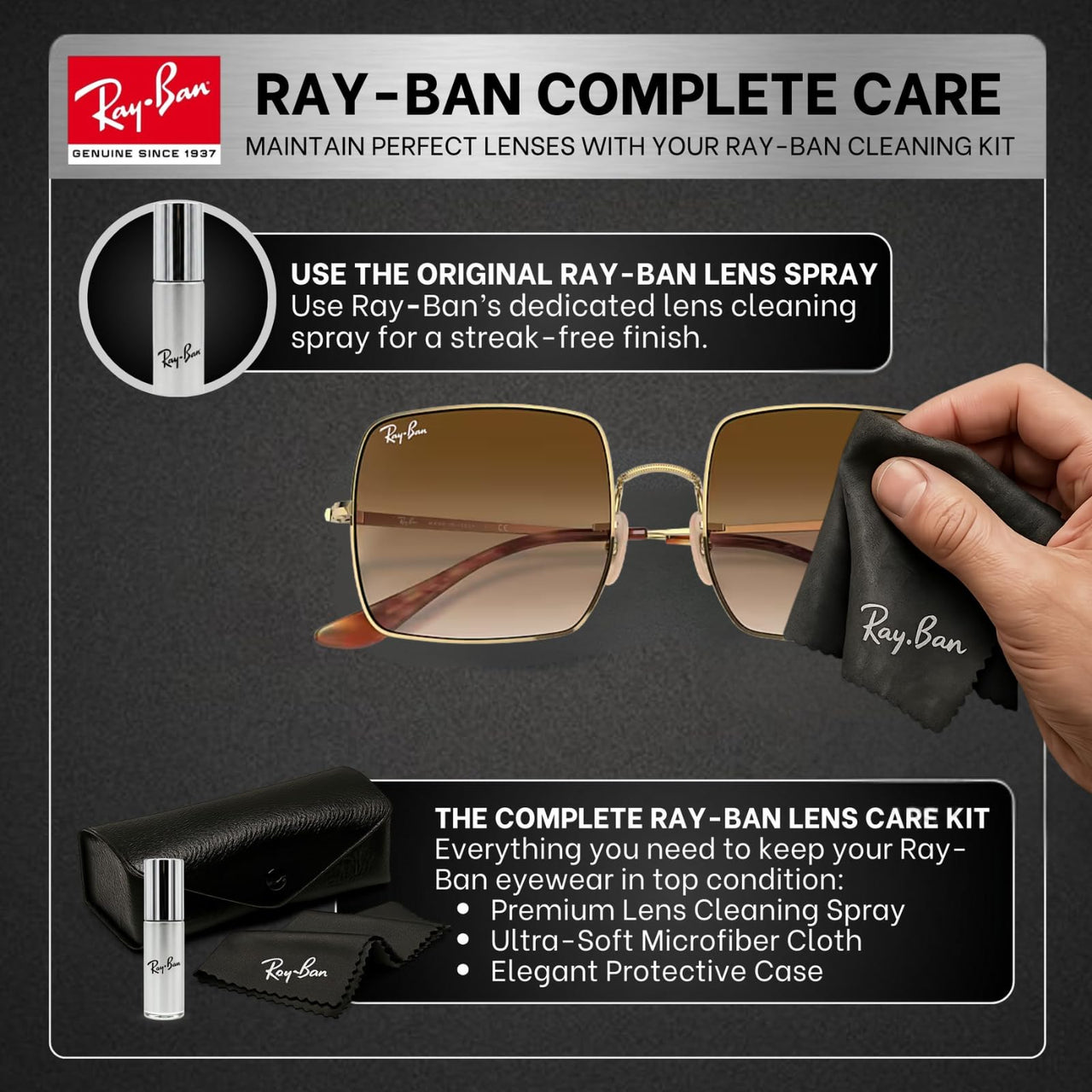Ray-Ban RB1971 SQUARE 1971 CLASSIC Square Shaped Non-Polarized Sunglasses for Women – Includes Official RAYBAN Eyewear Kit – Ideal Formal & Casual Wear Sunglasses – Light Brown Gradient Lens
