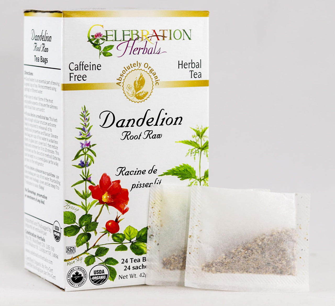 Celebration Herbals - Organic Dandelion Root Raw Tea - Caffeine Free 24 Bags