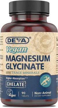 Thumbnail for DEVA Vegan Magnesium Glycinate 300mg per serving with Trace Minerals, Higher Absorption, Chelated Magnesium, 90 Tablets