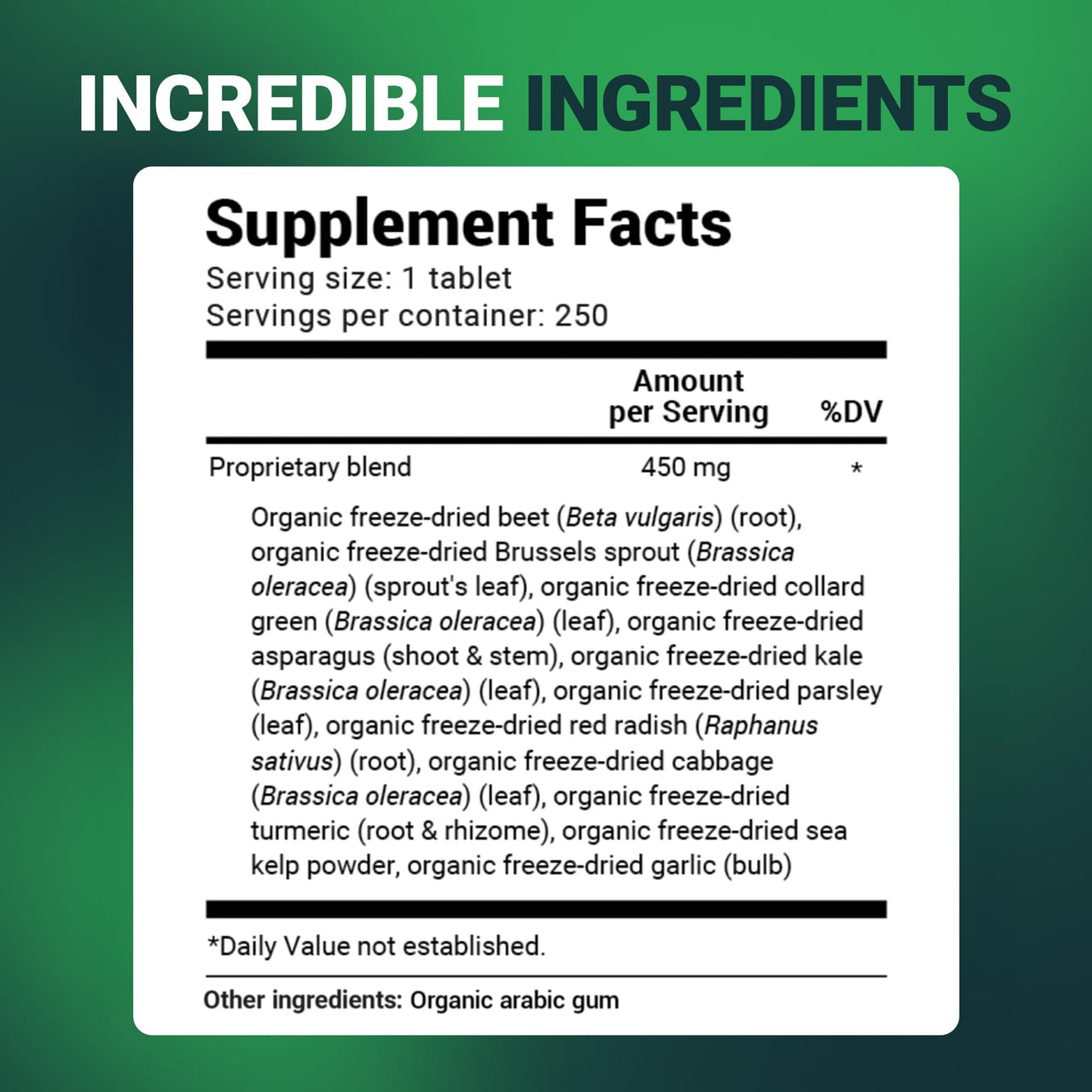 Dr. Berg's Greens Superfood Cruciferous Vegetable Tablets - Vegetable Supplements for Adults w/ 11 Phytonutrient Super Greens Tablets - Energy, Immune System & Liver Veggie Tablets - 250 Tablets