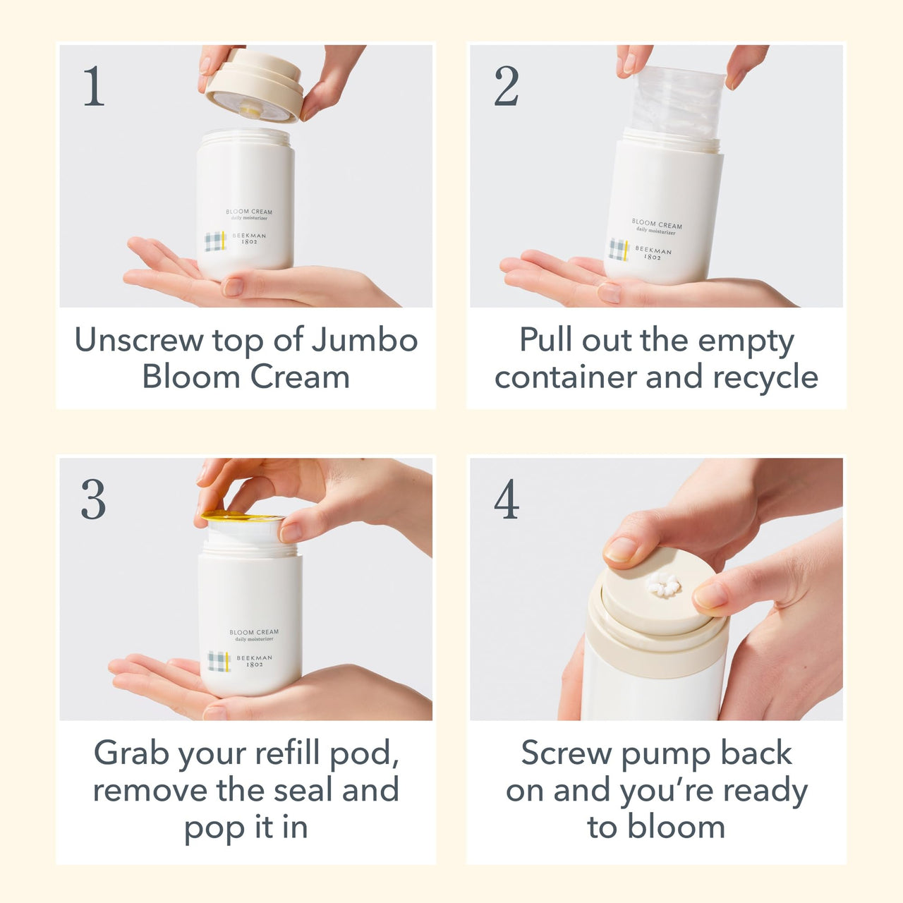 Beekman 1802 Bloom Cream Goat Milk Face Moisturizer Jumbo Refill Pod, 3.38 fl. oz. - Lightweight, Gentle, Deeply Hydrating & Nourishes Skin Barrier - All Skin Types - Cruelty Free