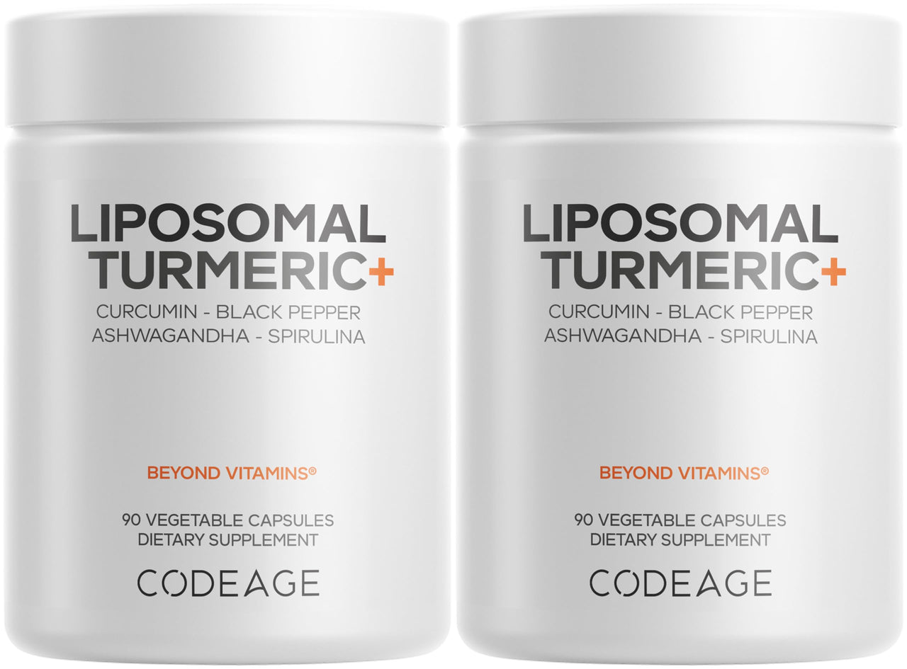 Codeage Organic Turmeric Supplement - 95% Curcumin Extract Pills - Liposomal Fermented Botanical Blend Black Pepper, Ashwagandha, Ginger, Stephania, Boswelia, Cumin, Digestive Bitters - 2 Pack