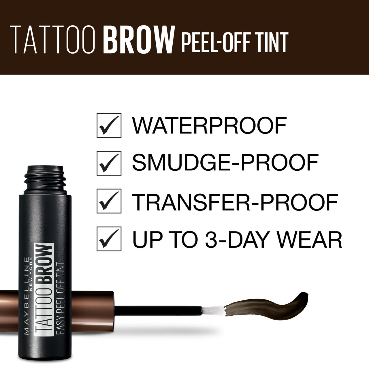 Maybelline New York Brow Tattoo Longlasting Tint, Dark Brown, 4.9 ml