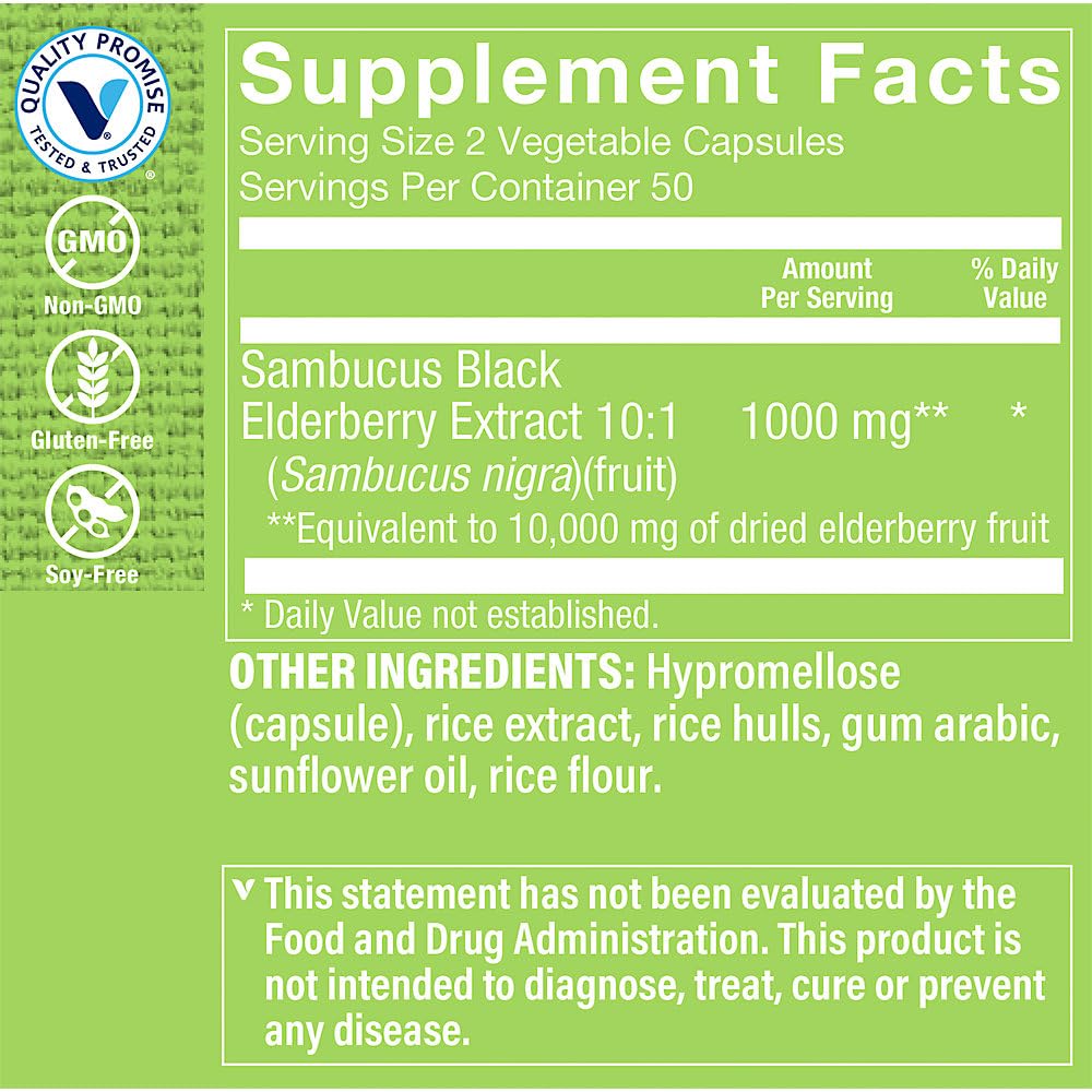 The Vitamin Shoppe Sambucus Black Elderberry Extract - Immune Defense & Seasonal Wellness | Premium Concentrate | 100 Capsules | Year-Round