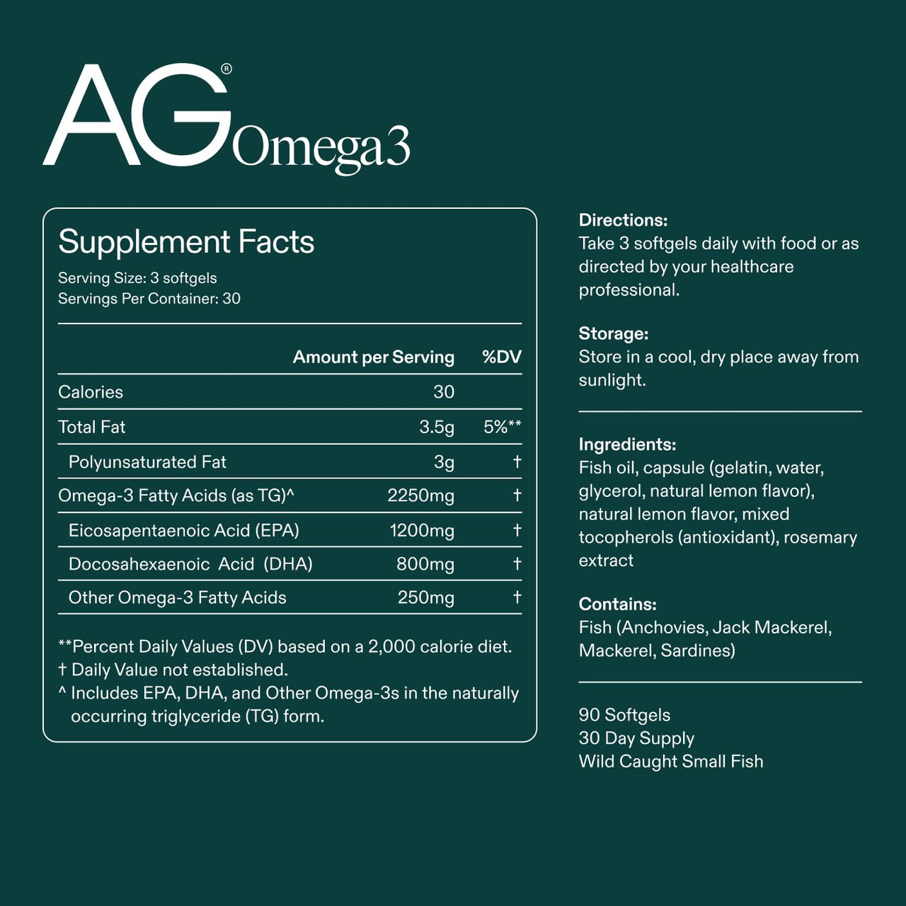 AG1 Omega 3 Fish Oil 2000mg EPA & DHA Supplement from Wild-Caught Fish (Pack of 2)