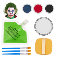 Thumbnail for Halloween Joker Clown Makeup Kit - Joker Make Up Kit Includes White Red Black Blue Oil Based Face Body Paint and 20g Green Temporary Hair Color Wax, Powder Puff and 3 Blue Brushes, for Joker Cosplay