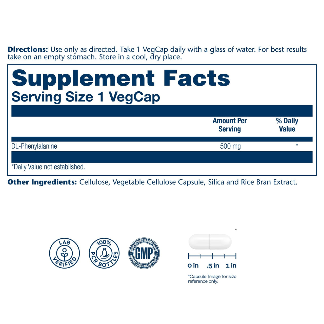 SOLARAY DL-Phenylalanine Capsule Supplements - 500mg DLPA, 50-50 Blend of Essential Amino Acids for Nervous System & Energy Support, for Men and Women - 60 Count VegCaps