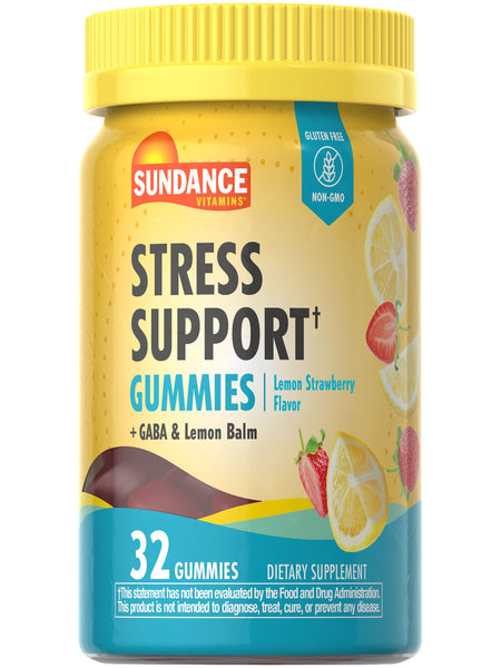 Sundance Stress Support Gummies | with GABA and Lemon Balm | Lemon Strawberry Flavor | 32 Count | Non-GMO & Gluten Free