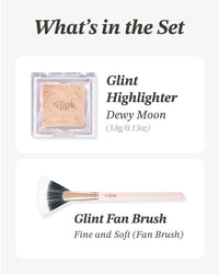 Thumbnail for Glint Highlighter Special Set (Dewy Moon(Set), 0.08oz + Fan Brush) - Baked Highlighter for Natural Glow. Korean Makeup by LG Beauty. Rich Pigment, Silky Touch, Shimmer.