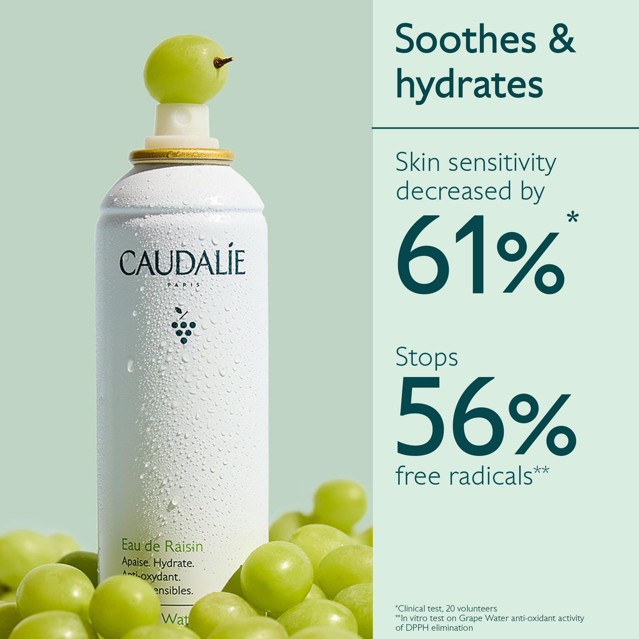 Caudalie Grape Water Moisturizing Face Mist - Soothing Organic Facial Spray to Instantly Hydrate and Strengthen the Skin Barrier, Safe for Sensitive Skin