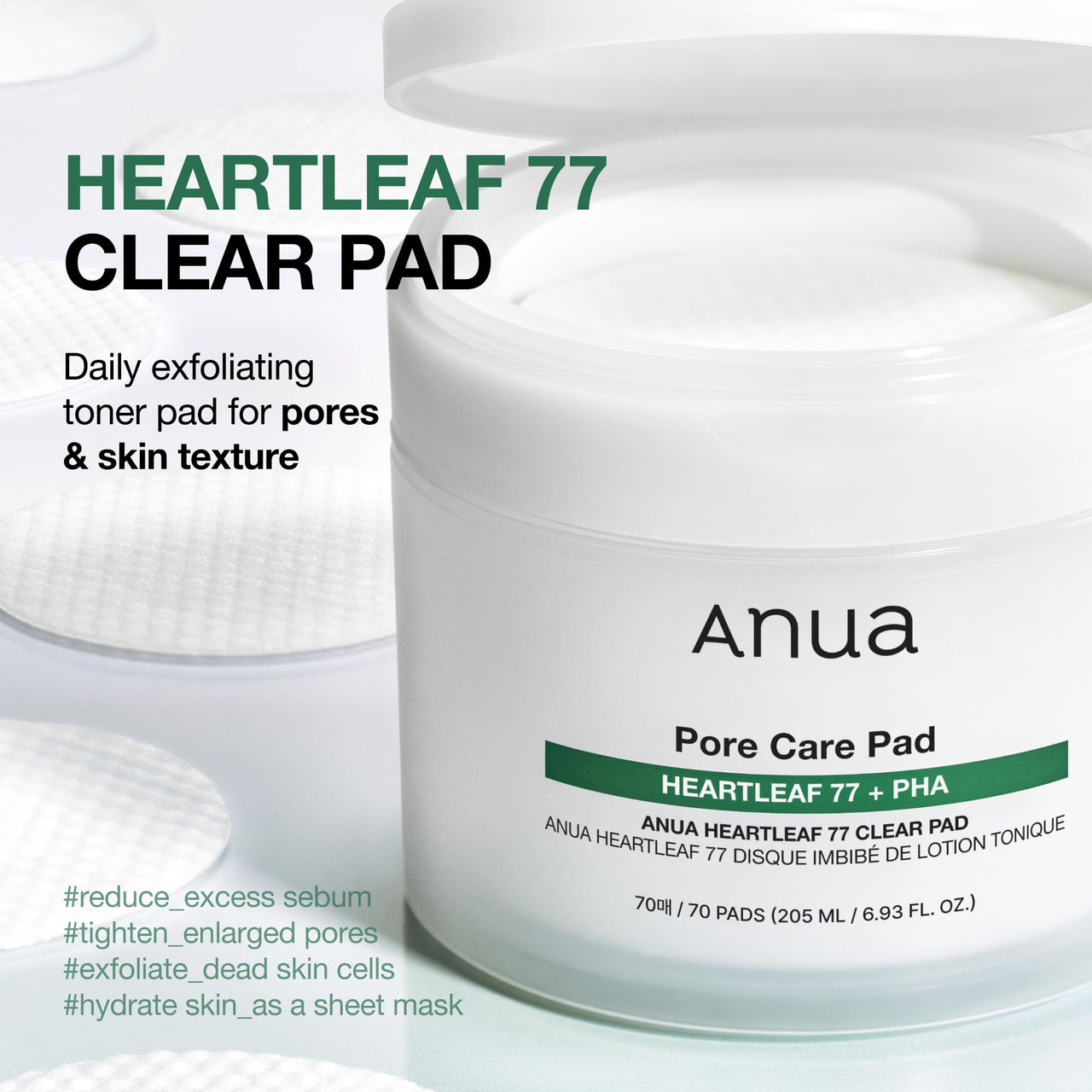 ANUA Heartleaf 77 Toner Pad 70 Sheets, PHA Dead Skin Care Low pH with Korean toner pads, Daily exfoliating, Quick & Easy Facial Mask With Hearleaf, Korean Skin Care