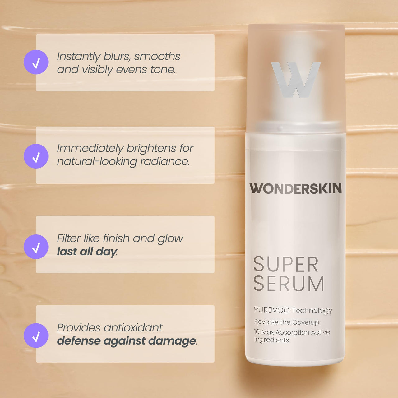 Wonderskin Super Serum - All Day Glow Multi-Corrective Serum, Skin Care Facial Moisturizer, Vitamin C with Hyaluronic Acid, Anti Aging Purevoc Range