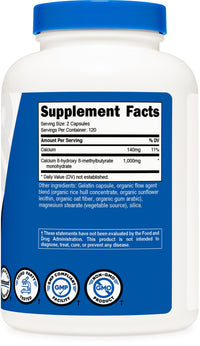 Thumbnail for Nutricost HMB (Beta-Hydroxy Beta-Methylbutyrate) 1000mg (240 Capsules) - 500mg Per Capsule, 120 Servings - Gluten Free and Non-GMO