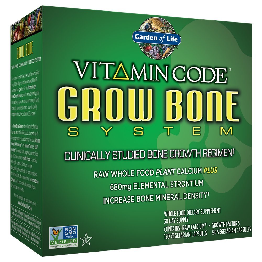 Garden of Life Calcium Supplement - Vitamin Code Grow Bone Made with Whole Foods, Strontium, Magnesium, K2 MK7, Vitamin D3 & C Plus Probiotics for Gut Health, 30 Day Supply