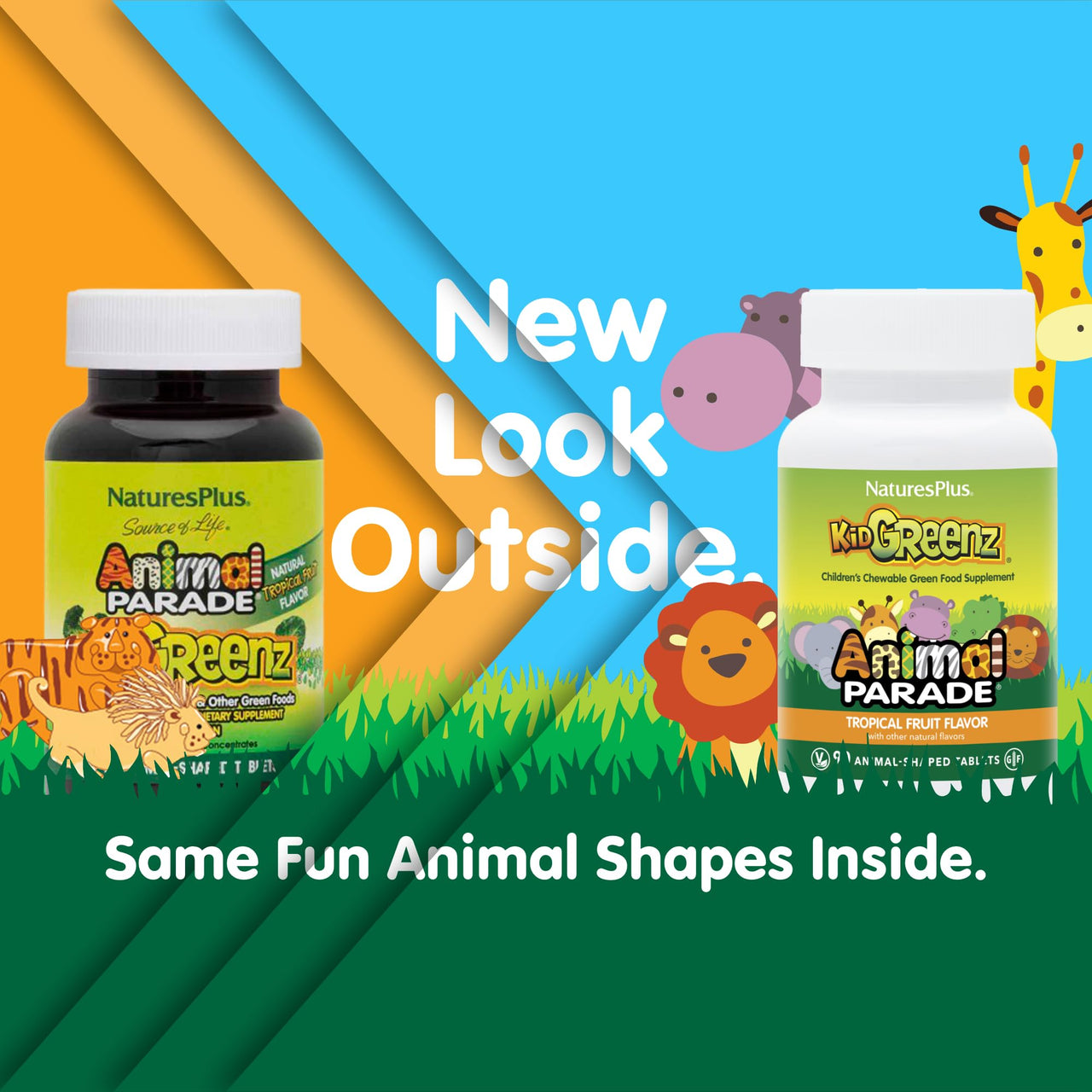 NaturesPlus Animal Parade KidGreenz, Tropical Fruit Flavor - 90 Animal-Shaped, Chewable Tablets - Vegetarian, Gluten Free - 90 Servings
