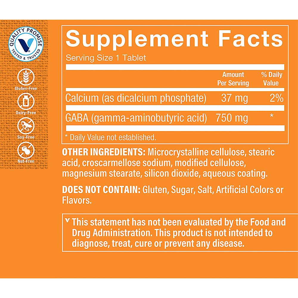 The Vitamin Shoppe GABA 750MG (Gamma-Aminobutyric Acid), Supports Relaxation, (90 Tablets)