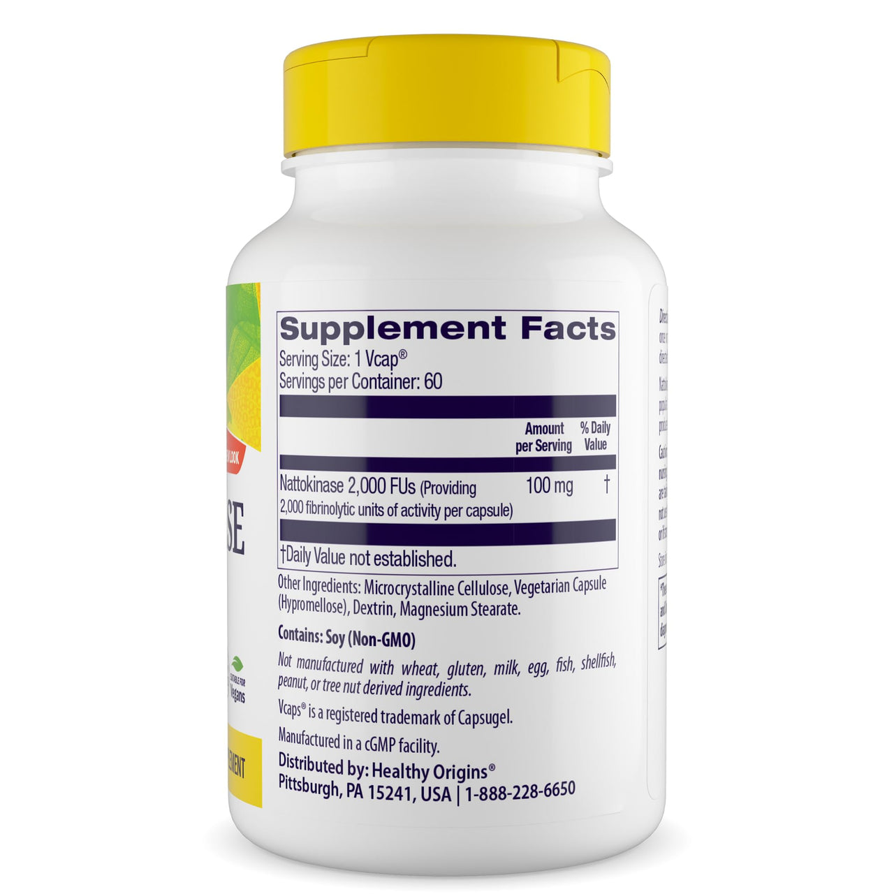 Healthy Origins Nattokinase 2,000 FUs, 100 mg - Nattokinase Supplement - Vegan, Non-GMO & Gluten-Free Nattokinase - 60 Veggie Capsules