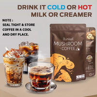 Thumbnail for Bunkell Mushroom Coffee, Adaptogenic 6 Mushrooms with Lion's Mane, Reishi, Cordyceps, Shiitake, King Trumpet & Turkey Tail, Instant Coffee Powder for Energy, Digestion & Immune Support, 30 Servings