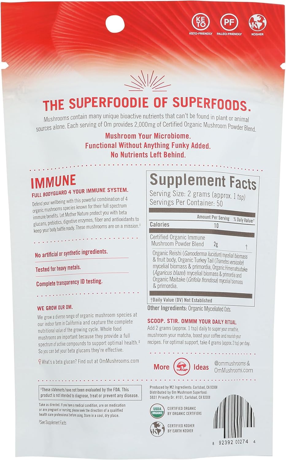 OM MUSHROOM SUPERFOOD Immune Blend Mushroom Powder Superfood Supplement, 3.5 Ounce, 50 Servings, Mushroom Blend, Reishi & Turkey Tail; Daily Immune Support Supplement