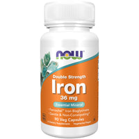 Thumbnail for NOW Supplements, Iron 36 mg, Double Strength, Non-Constipating*, Essential Mineral, 90 Veg Capsules