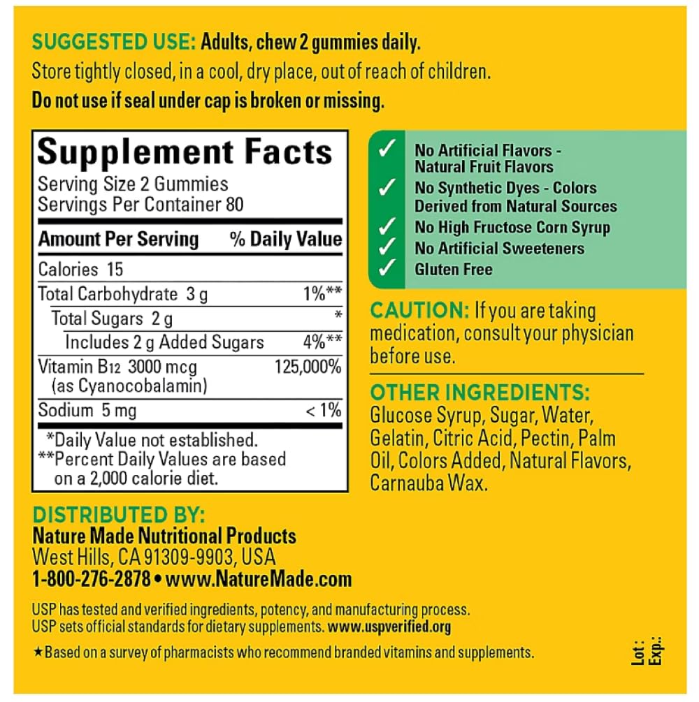 Nature Made B12 Gummies Extra Strength 3000 MCG PER 2 Gummies (160 CT)