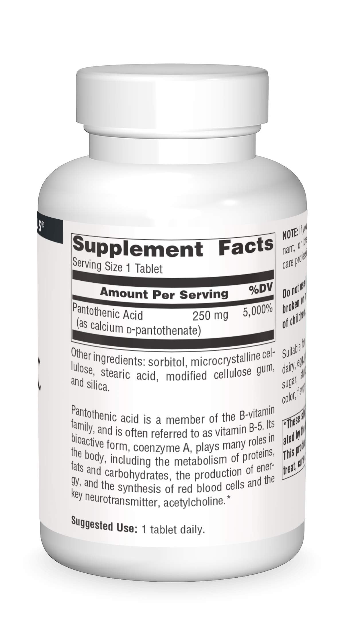 Source Naturals Pantothenic Acid 250 mg Vitamin B-5 Dietary Supplement - 250 Tablets