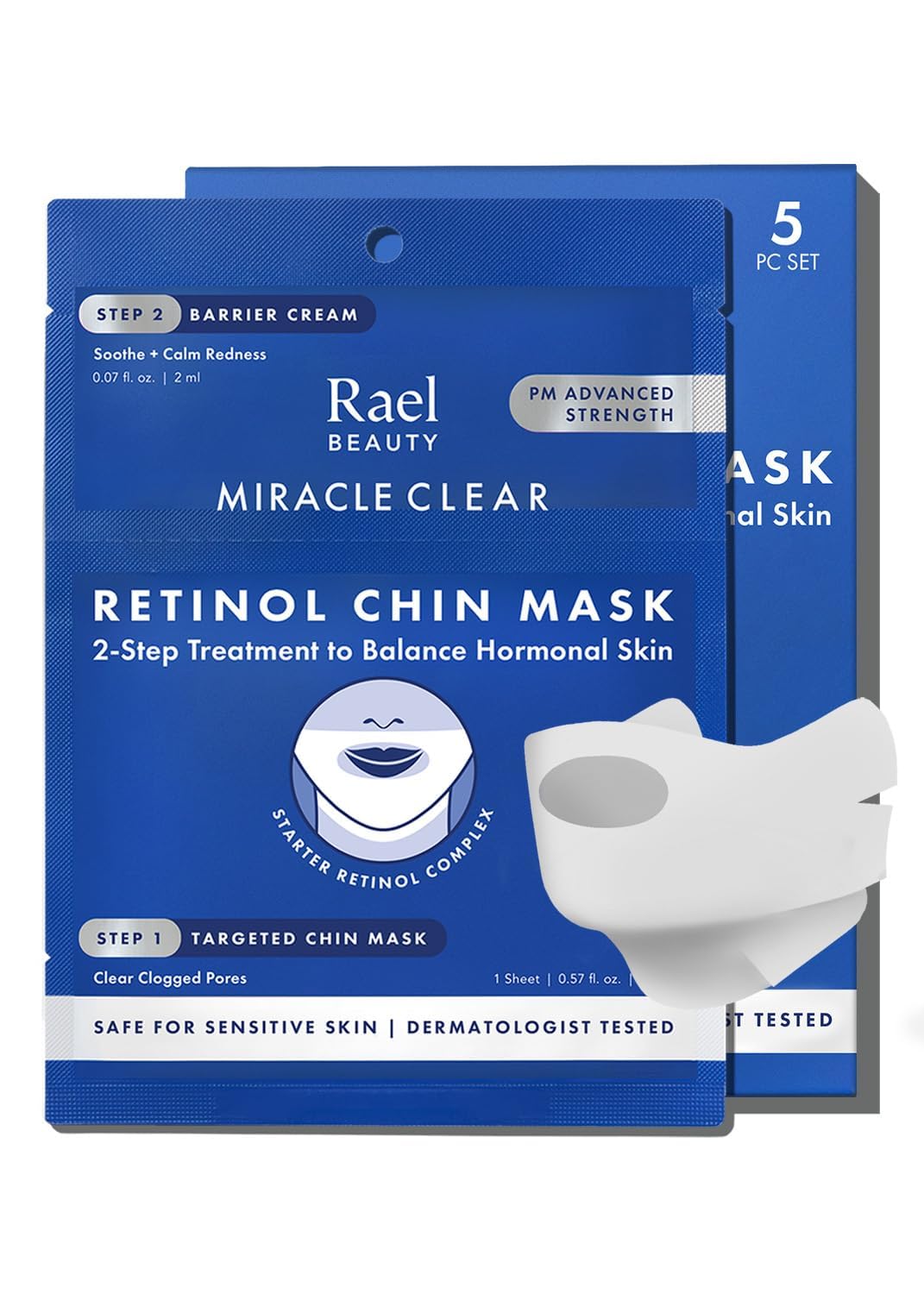 Rael Retinol Chin Mask with Miracle Clear Barrier Cream - Face Masks and Moisturizer, 2 Step System, Niacinamide, Ceramide NP, Korean Skincare (5 Kits)